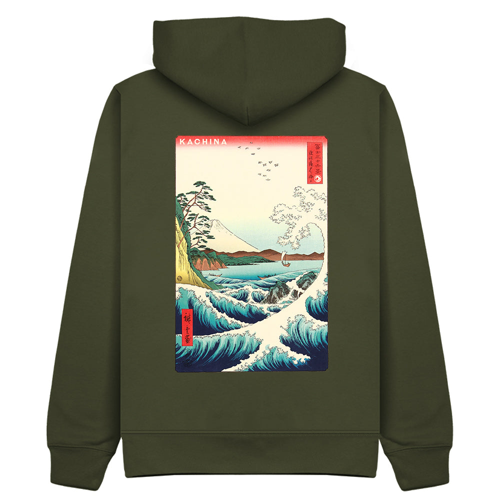 Hiroshige - The Sea at Satta Hoodie - Khaki